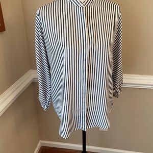 ANN TAYLOR VOLUME SLEEVE STRIPED BLOUSE BLACK/WHITE SIZE S